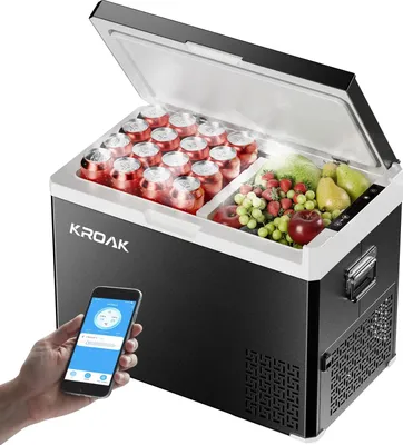 Zdjęcie produktu dla Lodówka samochodowa, wydajne chłodzenie, konstrukcja dwustrefowa, pojemność 40 l, z Bluetooth