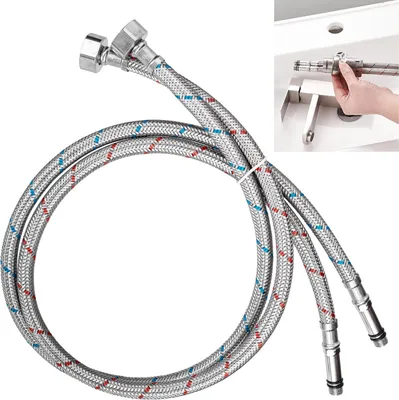 Immagine prodotto di Raccordi a vite per rubinetti monocomando da incasso per lavabi da bagno – M10 x 1-2 BSP (800 mm), acciaio inossidabile