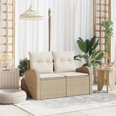 Produktbild von ZMH 2-Sitzer Garten Sofa mit Stauraum & Kissen Beige Poly-Rattan
