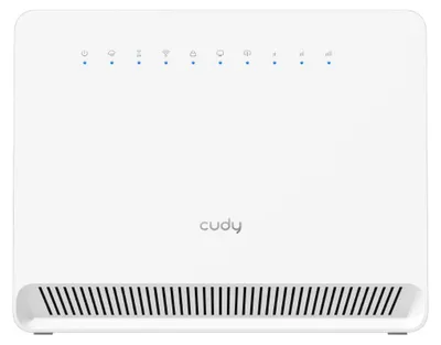 A white Cudy router is shown from the front on a white background.