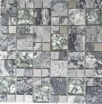 Produktbild von Mosaikfliese Transluzent Edelstahl grau Kombination Glasmosaik Crystal Stein Stahl grau MOS88-0204_f