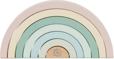 Produktbild von Bieco Motorikspielzeug Baby Regenbogen aus Holz | Regenbogen Bausteine Holz in Pastel Farben | Holz Regenbogen Puzzle | Bogen Steckspiel Holz | Bunter Regenbogen Holz | Motorikspielzeug ab 1 Jahr