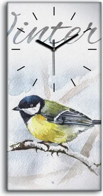 Produktbild von Wandbild Leinwand Bilder mit Uhr 30x60 Gemälde Winter Schnee Zweig Tier Vogel - schwarze Hände
