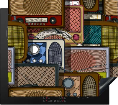 Produktbild von KitchenYeah© Herdabdeckplatte Teens - Radio - Muster - Retro , 59x52cm, Küche Deko, Glaskeramikkochfeld Herdabdeckung, Abdeckplatte fùr Kochfeld