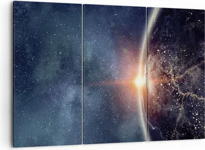 Produktbild von Bild auf Leinwand - Leinwandbild - 3 Teile - Kosmos Erde Sonne - 105x70cm - Wand Bild - Wanddeko - Wandbilder - Leinwanddruck - Bilder - Wanddekoration - Leinwand bilder - Wandbild - CE105x70-4343