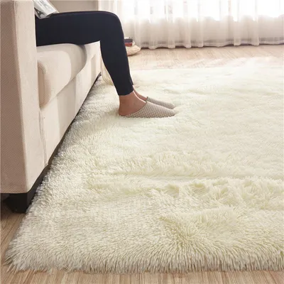 Produktbild von Teppich Cremeweiß 120x160 Flauschiger Hochflor Teppich Wohnzimmer, Modern Shaggy Langflor Wohnzimmerteppich Bettvorleger High-Pile Carpet rutschfest für Schlafzimmer Kinderzimmer
