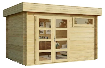 Produktbild von Alpholz Gartenhaus Leandro 394x268cm Natur mit Boden 28mm Wandstärke
