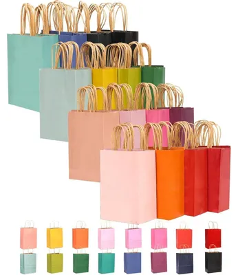 Productafbeelding van Papieren draagtassen met handgrepen, 16 stuks, afmetingen 21x15x8 cm, meerkleurig