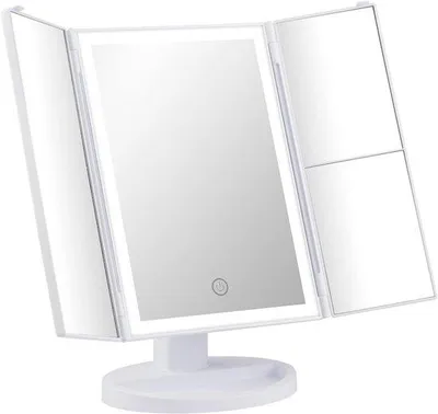 Image de Miroir avec éclairage, 3 LED, grossissement 1X/2X/3X, pivotant à 180°, interrupteur tactile, blanc - GF1001W