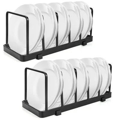 Produktbild von Tellerhalter, Deckelhalter, vertikales Tellerregal, Abtropfgestell, Deckelhalter, Abtropfgestell, Tablett, Schneidebrett, Backformhalter, schwarz, Geschirrständer für den Schrank, Küchenorganizer