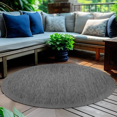 Produktbild von Homebyhome In & Outdoor Teppich Terrasse Balkon Küchenteppich Wetterfest Sisal Optik Flachgewebe Einfarbig mit Struktur, Grösse: 200 cm Rund