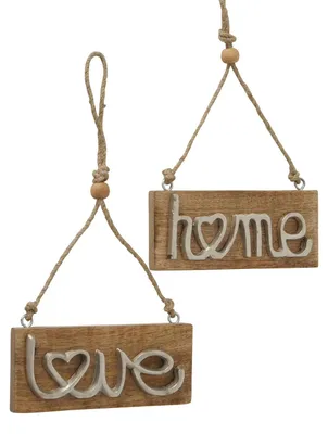 Produktbild von Dekoanhänger Love Home L 18 cm Mangoholz Aluminium 2er Set