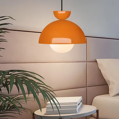Produktbild von Opviq, Moderne Pendelleuchte aus Metall, Orange, E27 Max. 15 W LED, Durchmesser: 25 cm, Glasglobus: 15 cm, Höhenverstellbar: 100-115 cm, Ideal für Hotel & modernes Zuhause.