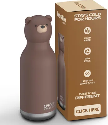 Immagine prodotto di Asobu® Biberon per bambini BESTIE con cannuccia 460ml - ORSO MARRONE