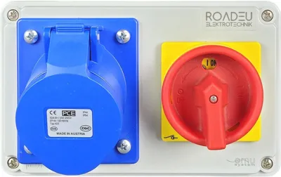 Produktbild von RoadEu - Steckdose 32A 3P 230V, Wandsteckdose mit Hauptschalter 0-1, Einphasige CEE Stromverteiler mit Zugangssperre