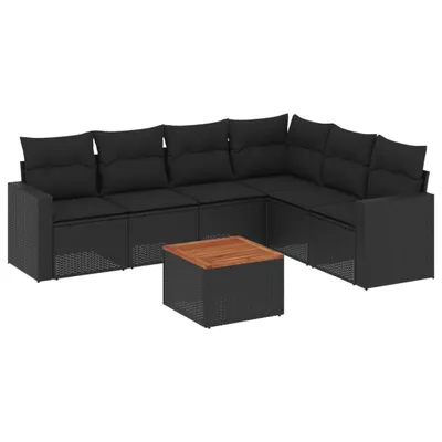Zdjęcie produktu dla vidaXL 7-częściowa sofa ogrodowa z poduszkami z czarnego polirattanu