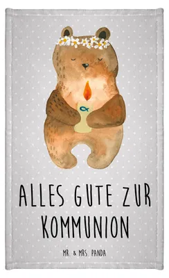 Produktbild von Mr. & Mrs. Panda Handtuch Bär Kommunion - Grau Pastell - Geschenk, Gottes Segen, Gästetuch, Baumwollhandtuch, Taufkerze, Teddy, frottierhandtuch, Katholisch, Kleines