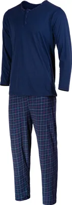Produktbild von Schlafanzug Herren Lang Pyjama Baumwolle Zweiteiliges Set Langarm Shirt Lange Karierte Pyjamahose L