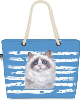Produktbild von VOID XXL Strandtasche Katze Shopper Tasche 58x38x16cm 23L Beach Bag Kätzchen, Kissen Farbe:Blau