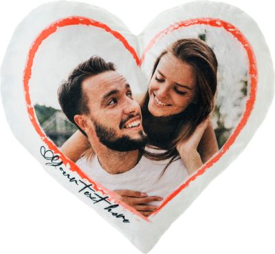 Personalisiertes FOTOGESCHENK Herzform (35x40 cm), Plüsch-Kissen mit Foto (mit Füllung), Weiß Flauschig [091]