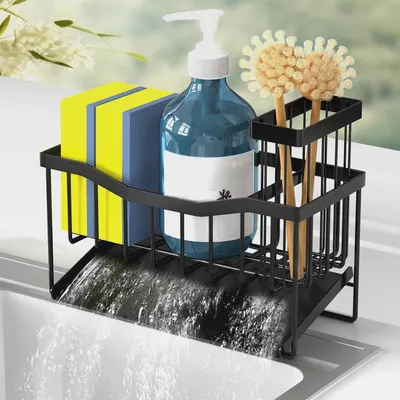 Produktbild von Maifan Multifunktionaler Schwammhalter für Küchenspüle, Küchenspüle, Caddy Organizer mit abnehmbarem Bürstenhalter, 304 Edelstahl, Spülseifen-Behälter, rostfreier Spülbeckenhalter für die Aufbewahrung