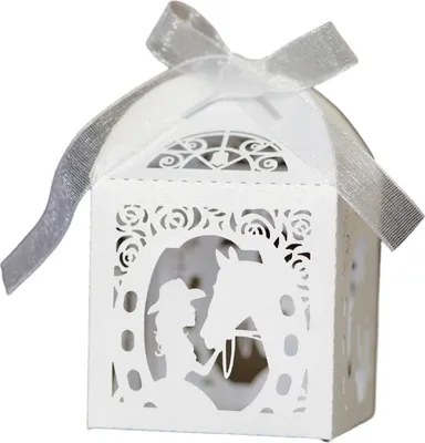 Produktbild von 50pcs Laser Cut Favor Boxen, Party Hochzeit Favors Boxen Mit Band, 5cm Kleine Geschenk-Boxen Für Geschenke, Mini Süßigkeiten-Boxen