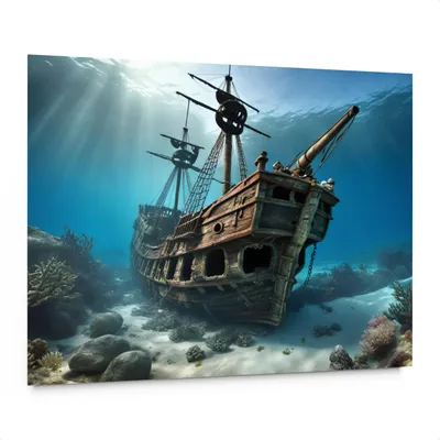 Leinwandbild Wrack auf dem Meeresboden 25x20 cm