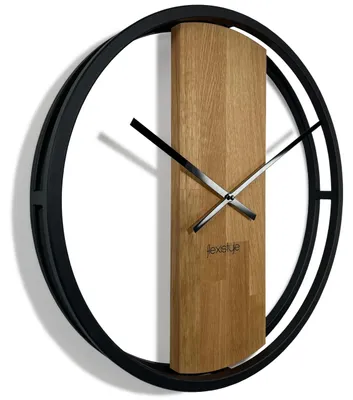 Wandklok XXL 50 cm, oval, Metall, Holz, schwarz, geräuschlos