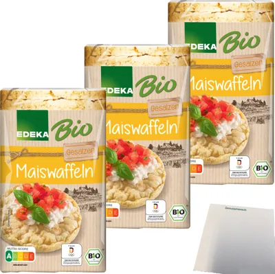 Produktbild von Edeka  Maiswaffeln gesalzen mit Meersalz 3er Pack (3x100g Packung) + usy Block