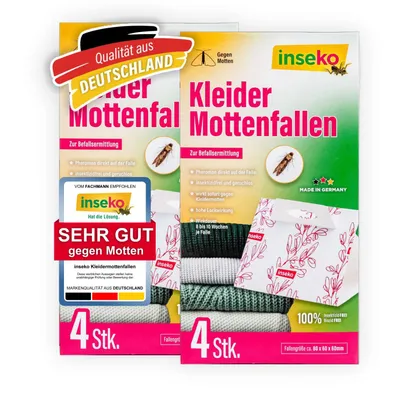 Produktbild von inseko 8 x Kleidermottenfallen I insektizidfrei & geruchlos I Mottenschutz I  Germany - 2 Packungen (442253)