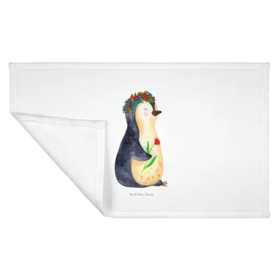 Produktbild von Mr. & Mrs. Panda Flauschtuch Pinguin Blumen - Weiß - Geschenk, Blumenkranz, gesichtshandtuch, Handtuch, Motivation, Baumwollhandtuch, gesichtstuch, Blumenliebe, 50x100