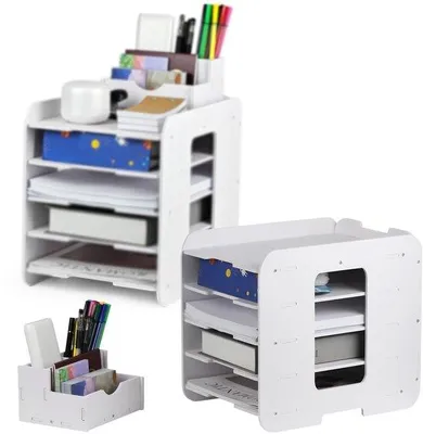 Obrázek produktu pro Skládatelný kancelářský organizér pro 2 kusy, 5-příhradkový pořadač, bílý, schránka na dokumenty formátu A4 pro archivaci, zásuvka na papíry pro organizaci kanceláře