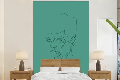 Produktbild von MuchoWow® Fototapete für Wohnzimmer oder Schlafzimmer Wandtapete Vinyl Motivtapete Männer - Kopf - Strichzeichnung - 200x300 cm - Wanddekorationen