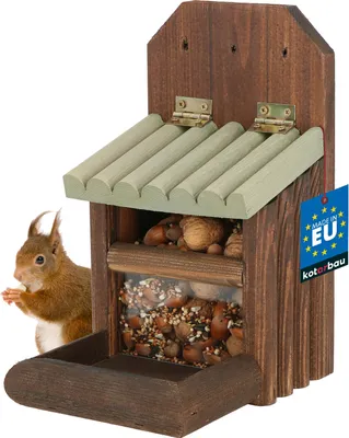 Produktbild von KOTARBAU® Eichhörnchen Futterhaus aus Holz 14 x 25.5 cm Eichhörnchen Kobel Eichhörnchen Haus Futter Eichhörnchen Eichhörnchen Nusshaus Futterstation Futterstationen für Eichhörnchen Nistkasten
