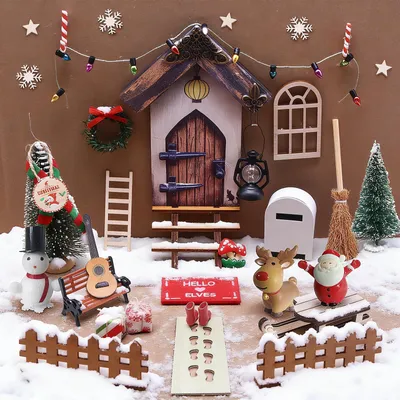 Wichteltüren-Set, 32-teilig, Miniatur-Zubehör, Weihnachtsdeko, Holz