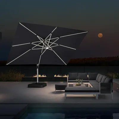 Produktbild von PURPLE LEAF Sonnenschirm mit LED Solar Beleuchtung Ampelschirm 300 x 400 cm Rechteckig Groß 360°Rota Außenbereich Alu, Balkonschirm XXL UV50+, Grau