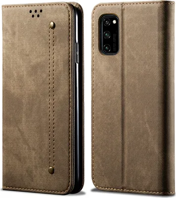 Produktbild von Huawei Honor 30 Pro Hülle, LaimTop Denim Leder Brieftasche Magnetverschluss Flip Bookstyle Schutzhülle mit Standfunktion für Huawei Honor 30 Pro Huawei Honor 30 Pro Khaki