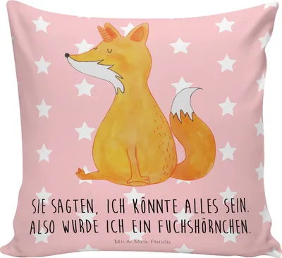 Produktbild von Mr. & Mrs. Panda Sofakissen Einhorn Fuchs - Rot Pastell - Geschenk, kuschelkissen 40x40, Fuchshörnchen, kissen für sofa, Unicorns, Einhörner, Unicorn, Deko, Füchse