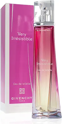 A perfume bottle and its packaging are displayed against a white background.