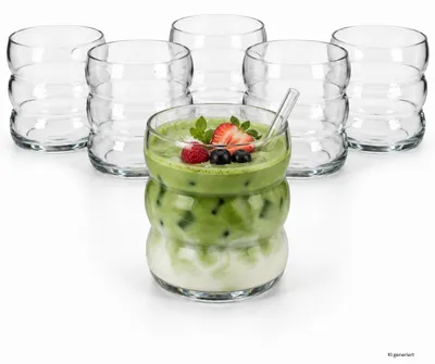 Obrázek produktu pro Sada 6 sklenic na matcha čaj, objem 360 ml, vlnkový design, vhodné na čaj, latté, koktejly, productTiles.product.images.aiGenerated