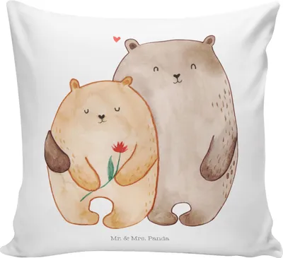 Produktbild von Mr. & Mrs. Panda Deko Kissen Bären Liebe - Weiß - Geschenk, Bär, Kuschelkissen, 40x40, Freundin, Umarmen, Kuscheln, Dekokissen, Heiraten, Polster, Verknallt, Zierkissen