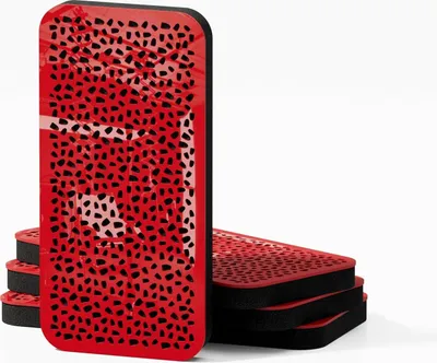 Zdjęcie produktu dla Zestaw 4 sztuk – wąski panel akustyczny do pochłaniania i rozpraszania dźwięku | Pochłanianie – izolacja akustyczna | 46 x 23 cm | ENRIA-18 | Czerwone błyszczące tworzywo sztuczne]