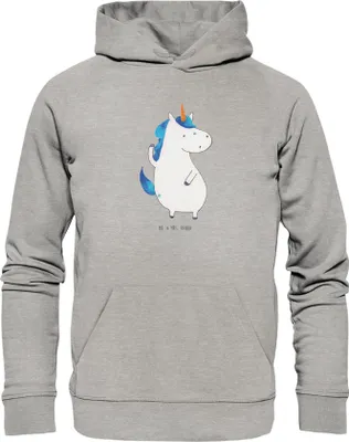 Produktbild von Mr. & Mrs. Panda Bedruckter Hoodie Einhorn Mann Größe XXL - Heather Grey - Geschenk, Statement-Hoodie, Einhörner, Kapuzenpullover, Hoody, Freundin, Familie, Party, Pulli