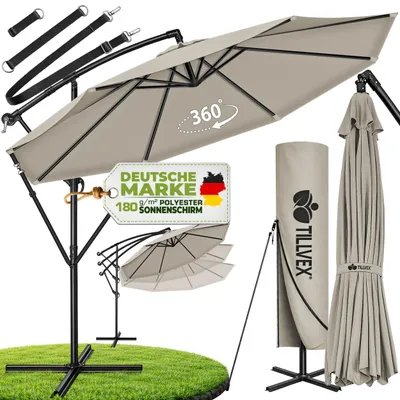 Produktbild von tillvex Sonnenschirm Taupe Ø 300 cm Ampelschirm Gartenschirm Marktschirm Kurbel Balkon Alu Neigbar