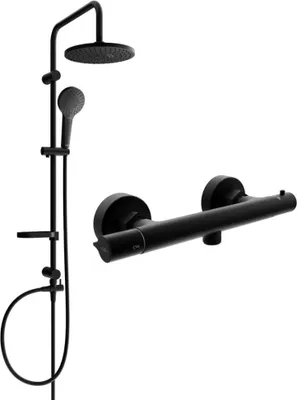 Image de Mexen Erik ensemble de douche extérieur avec pommeau de douche et robinet thermostatique Slim, noir - 77105205-70