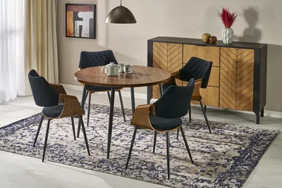 Produktbild von Design Esstisch rund HBA-111 Nussbaum - Schwarz runder Esszimmer Tisch Küchentisch