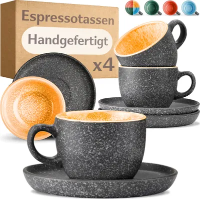 Produktbild von Cosumy Espressotassen mit Untertassen 4er Set - 90 ml Keramik gelb