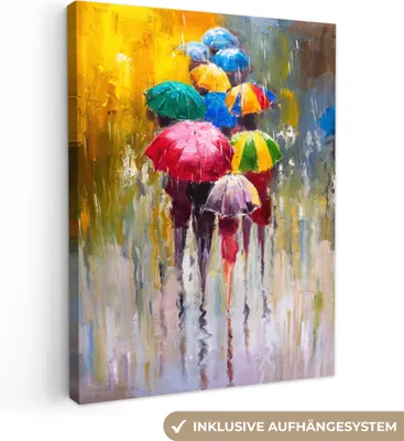 Produktbild von MuchoWow® - Leinwandbilder - Gemälde - Regenschirm - Öl, Wandbild, Wanddeko Bilder Wohnzimmer, 90x120 cm