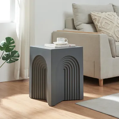 Obrázek produktu pro Odkládací stolek 'Elverumn' z MDF v designu oblouku 45 x 35 x 35 cm Šedý, matný