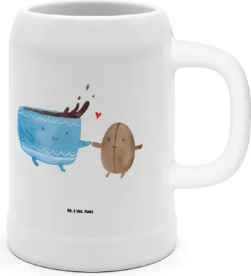 Produktbild von Mr. & Mrs. Panda Krug Kaffee Bohne - Weiß - Geschenk, Zufriedenheit, Seidel, Tonkrug, Glück, Genuss, Steinzeugkrug, Kaffeebohne, Tiere, Steinkrug, Steingutkrug